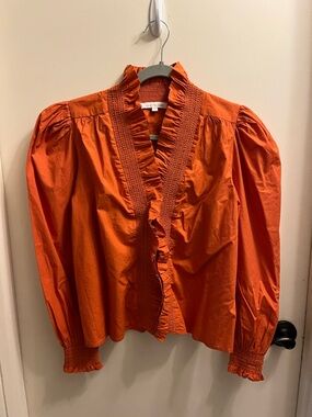 Womens Ruffled V-Neck Orange Blouse